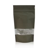 Stand up pouch kraft with window 185 mm x 295 mm Dark green