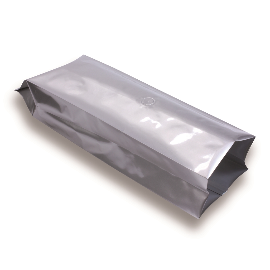 Side Gusset Bag with Valve 90 mm x 305 mm Sølv