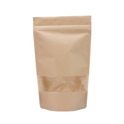 Lamizip Kraft Paper Stand Up Pouches with window 7.28 inch x 11.61 inch Brown
